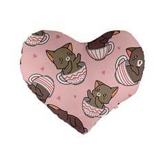 Seamless Pattern Adorable Cat Inside Cup Standard 16  Premium Heart Shape Cushions