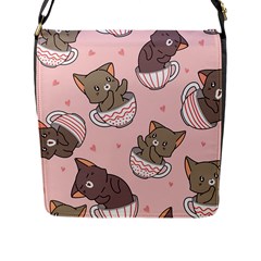 Seamless Pattern Adorable Cat Inside Cup Flap Closure Messenger Bag (l)