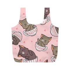 Seamless Pattern Adorable Cat Inside Cup Full Print Recycle Bag (m)