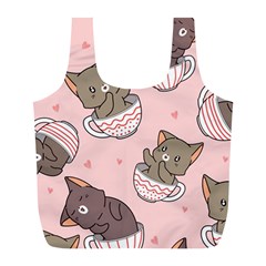 Seamless Pattern Adorable Cat Inside Cup Full Print Recycle Bag (l) by Jancukart