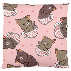 Seamless Pattern Adorable Cat Inside Cup Large Flano Cushion Case (two Sides)