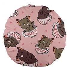 Seamless Pattern Adorable Cat Inside Cup Large 18  Premium Flano Round Cushions