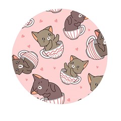 Seamless Pattern Adorable Cat Inside Cup Mini Round Pill Box by Jancukart