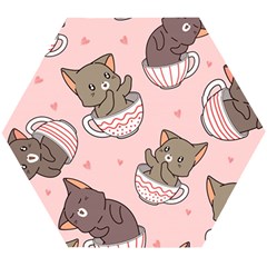 Seamless Pattern Adorable Cat Inside Cup Wooden Puzzle Hexagon by Jancukart