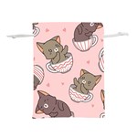 Seamless Pattern Adorable Cat Inside Cup Lightweight Drawstring Pouch (S) Front