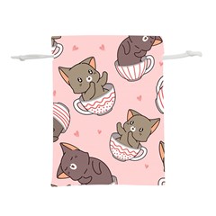 Seamless Pattern Adorable Cat Inside Cup Lightweight Drawstring Pouch (m) by Jancukart