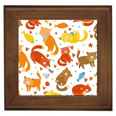 Seamless Pattern With Kittens White Background Framed Tile