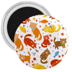 Seamless Pattern With Kittens White Background 3  Magnets by Jancukart