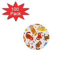 Seamless Pattern With Kittens White Background 1  Mini Buttons (100 Pack) 