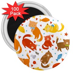 Seamless Pattern With Kittens White Background 3  Magnets (100 Pack)