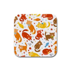 Seamless Pattern With Kittens White Background Rubber Square Coaster (4 Pack)