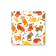 Seamless Pattern With Kittens White Background Square Magnet