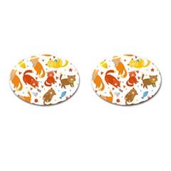 Seamless Pattern With Kittens White Background Cufflinks (oval)