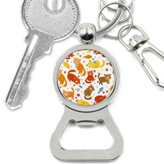 Seamless Pattern With Kittens White Background Bottle Opener Key Chain