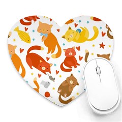 Seamless Pattern With Kittens White Background Heart Mousepads