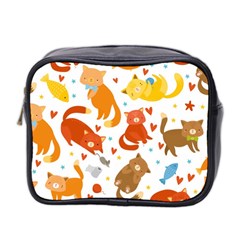 Seamless Pattern With Kittens White Background Mini Toiletries Bag (two Sides)