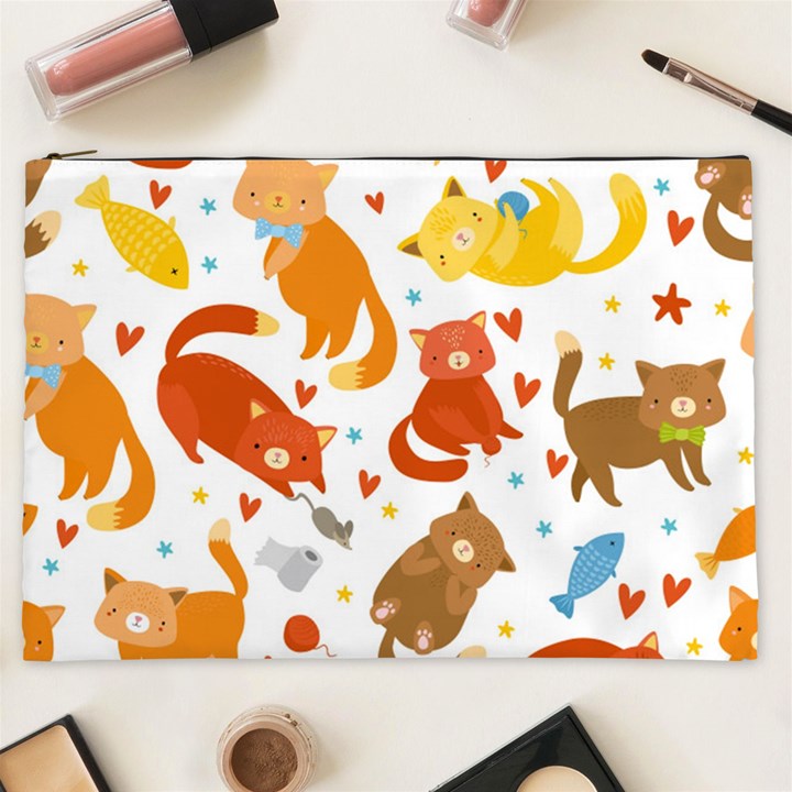 Seamless Pattern With Kittens White Background Cosmetic Bag (XXL)