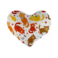 Seamless Pattern With Kittens White Background Standard 16  Premium Heart Shape Cushions by Jancukart