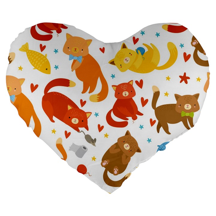 Seamless Pattern With Kittens White Background Large 19  Premium Heart Shape Cushions