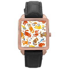 Seamless Pattern With Kittens White Background Rose Gold Leather Watch 