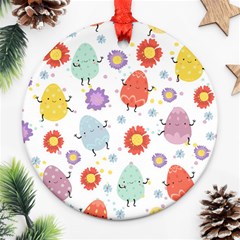 Easter Seamless Pattern With Cute Eggs Flowers Ornament (round) by Jancukart