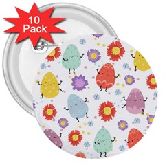 Easter Seamless Pattern With Cute Eggs Flowers 3  Buttons (10 Pack)  by Jancukart