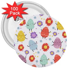 Easter Seamless Pattern With Cute Eggs Flowers 3  Buttons (100 Pack)  by Jancukart