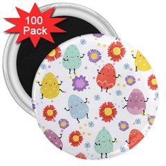 Easter Seamless Pattern With Cute Eggs Flowers 3  Magnets (100 Pack) by Jancukart