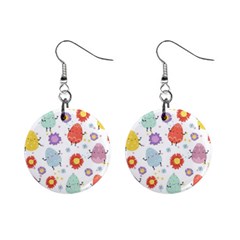 Easter Seamless Pattern With Cute Eggs Flowers Mini Button Earrings