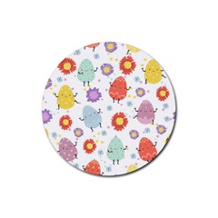 Easter Seamless Pattern With Cute Eggs Flowers Rubber Coaster (round)