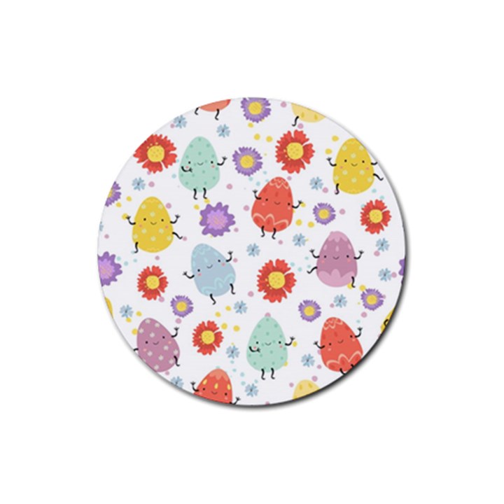 Easter Seamless Pattern With Cute Eggs Flowers Rubber Coaster (Round)