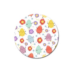 Easter Seamless Pattern With Cute Eggs Flowers Magnet 3  (round) by Jancukart