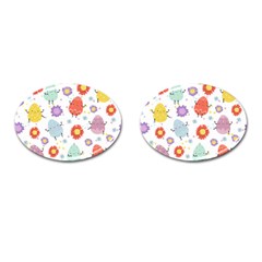 Easter Seamless Pattern With Cute Eggs Flowers Cufflinks (oval)