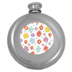 Easter Seamless Pattern With Cute Eggs Flowers Round Hip Flask (5 Oz)