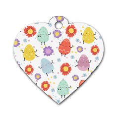 Easter Seamless Pattern With Cute Eggs Flowers Dog Tag Heart (one Side)