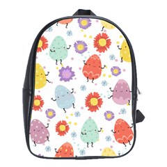 Easter Seamless Pattern With Cute Eggs Flowers School Bag (large)