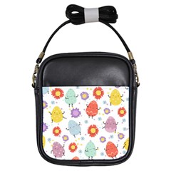 Easter Seamless Pattern With Cute Eggs Flowers Girls Sling Bag