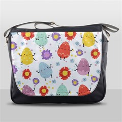 Easter Seamless Pattern With Cute Eggs Flowers Messenger Bag