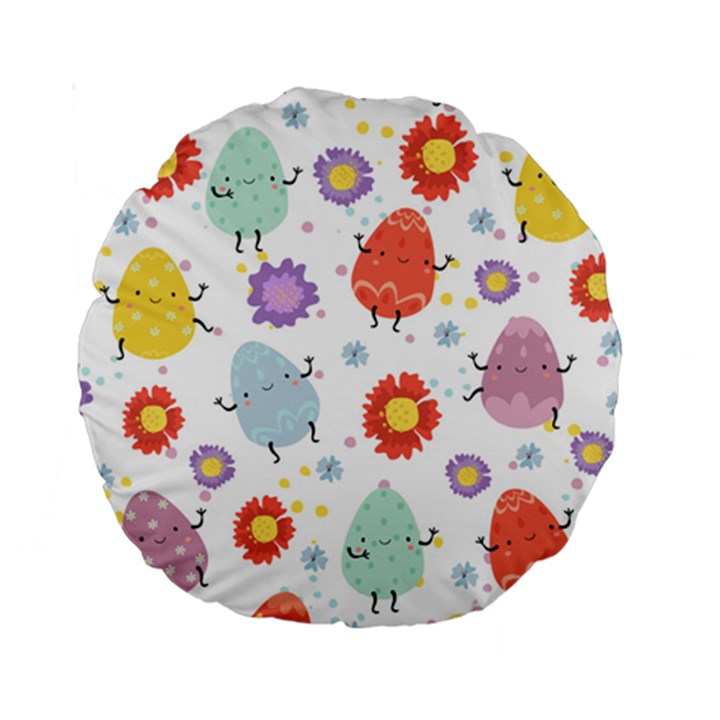 Easter Seamless Pattern With Cute Eggs Flowers Standard 15  Premium Round Cushions