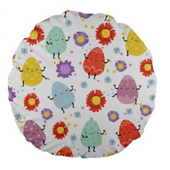 Easter Seamless Pattern With Cute Eggs Flowers Large 18  Premium Round Cushions