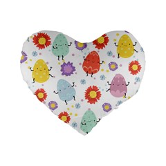 Easter Seamless Pattern With Cute Eggs Flowers Standard 16  Premium Heart Shape Cushions