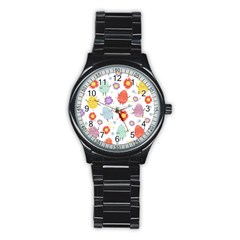 Easter Seamless Pattern With Cute Eggs Flowers Stainless Steel Round Watch by Jancukart