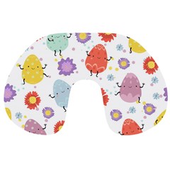 Easter Seamless Pattern With Cute Eggs Flowers Travel Neck Pillow