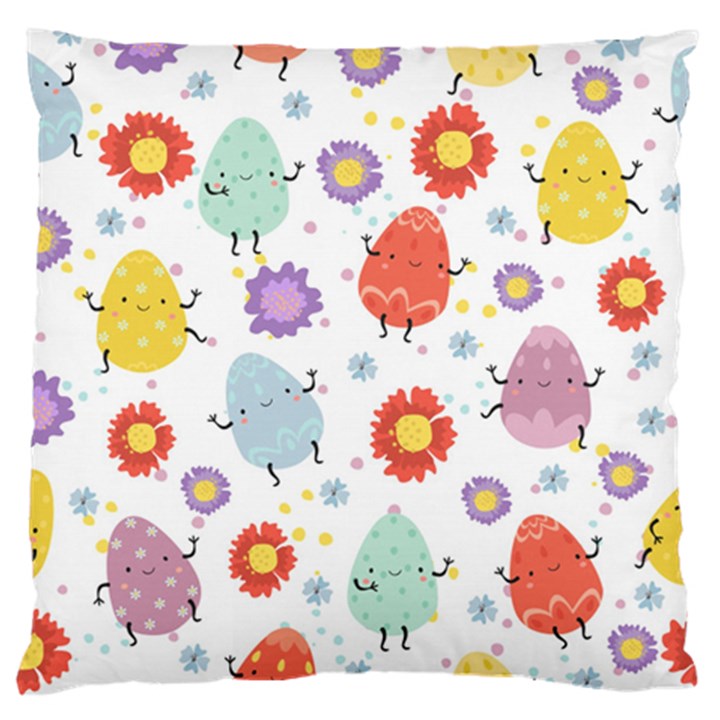 Easter Seamless Pattern With Cute Eggs Flowers Large Flano Cushion Case (One Side)