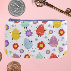 Easter Seamless Pattern With Cute Eggs Flowers Large Coin Purse