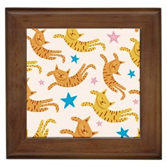 Cute Cats Seamless Pattern With Stars Funny Drawing Kittens Framed Tile