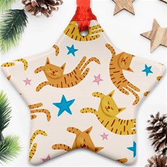 Cute Cats Seamless Pattern With Stars Funny Drawing Kittens Ornament (star)