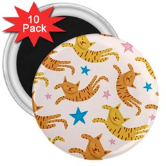 Cute Cats Seamless Pattern With Stars Funny Drawing Kittens 3  Magnets (10 Pack) 