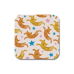 Cute Cats Seamless Pattern With Stars Funny Drawing Kittens Rubber Square Coaster (4 Pack)