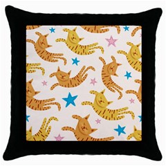 Cute Cats Seamless Pattern With Stars Funny Drawing Kittens Throw Pillow Case (black)